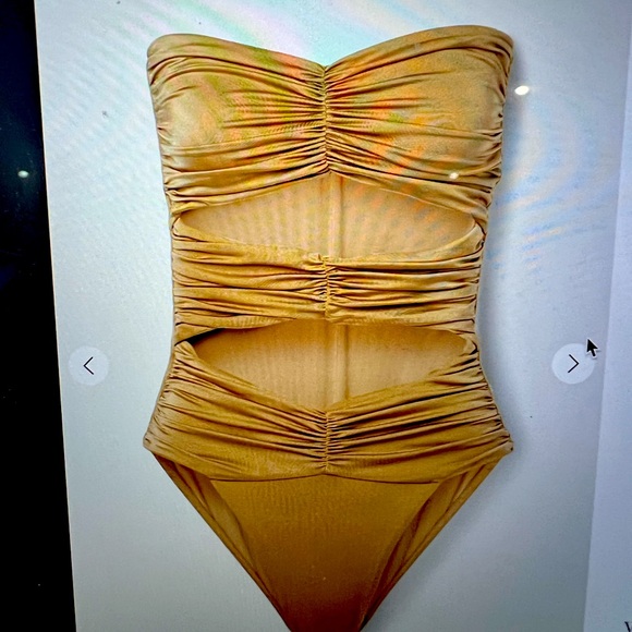 Maygel Coronel Icaco cutout ruched metallic swimsuit size petite